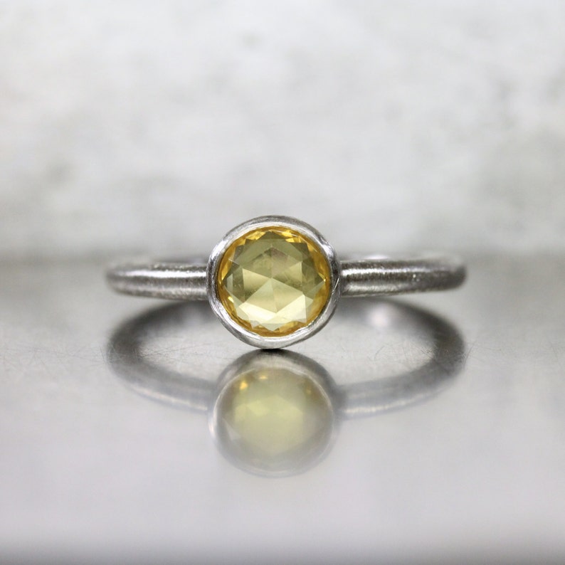 Yellow Rose-Cut Sapphire Engagement Ring Minimalistic Urban Palladium Gray Lemon Color Unique Bridal Band Romantic Industrial Sunshine image 1