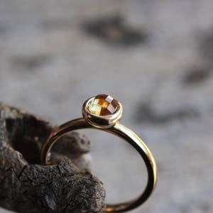 Checkerboard Rose-Cut Montana Sapphire Engagement Ring Golden Orange Brown 14K Yellow Gold Bridal Band September Birthstone Sunset Acorn image 5