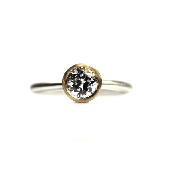 Modern Silver Gold CZ Engagement Ring - Zengagement