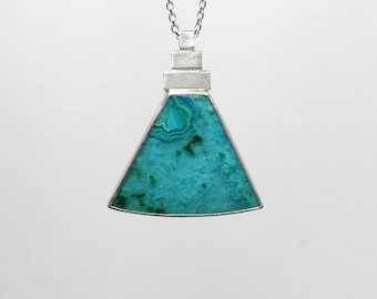 Large Chrysocolla Malachite Necklace Geometric Silver Pendant Included Aqua Green Bisbee Arizona Gemstone Modern Triangle - Aztec Pyramid