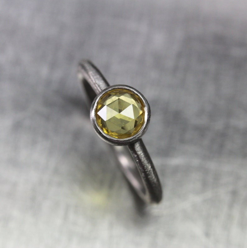 Yellow Rose-Cut Sapphire Engagement Ring Minimalistic Urban Palladium Gray Lemon Color Unique Bridal Band Romantic Industrial Sunshine image 3