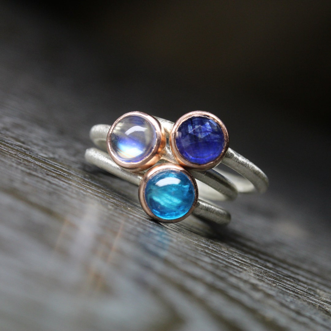 Blue Moon Stacking Rings 14K Rose Gold Silver Sapphire or - Etsy