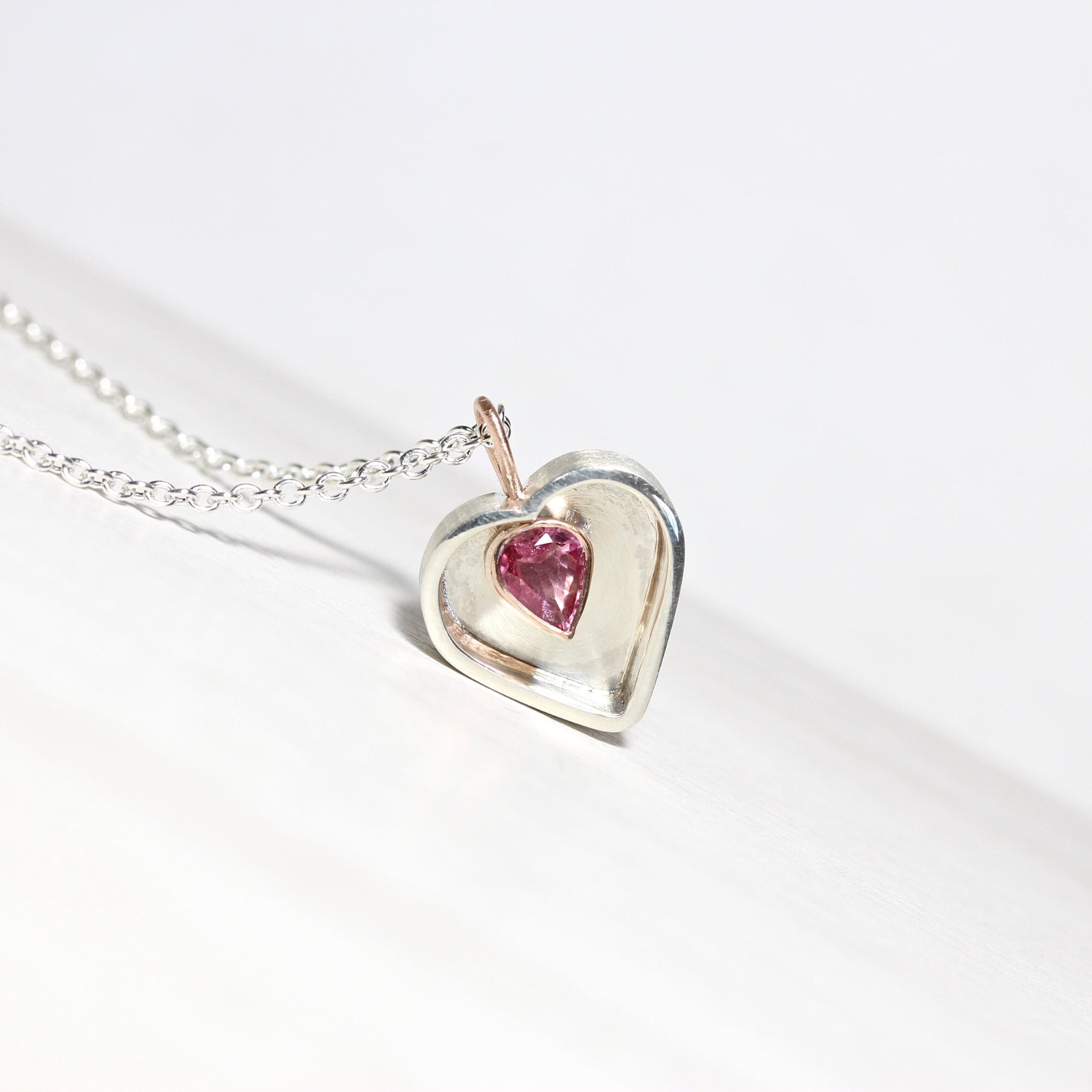 Cute Pink Heart Necklace With Upside Down Ruby Teardrop in Etsy