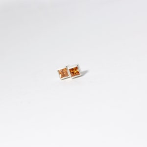 Tiny Square Orange Sapphire Stud Earrings Simple Mini Accessories September Birthstone Cute Glowing Princess Cut Bezel Gemstone Fire Boxes image 1