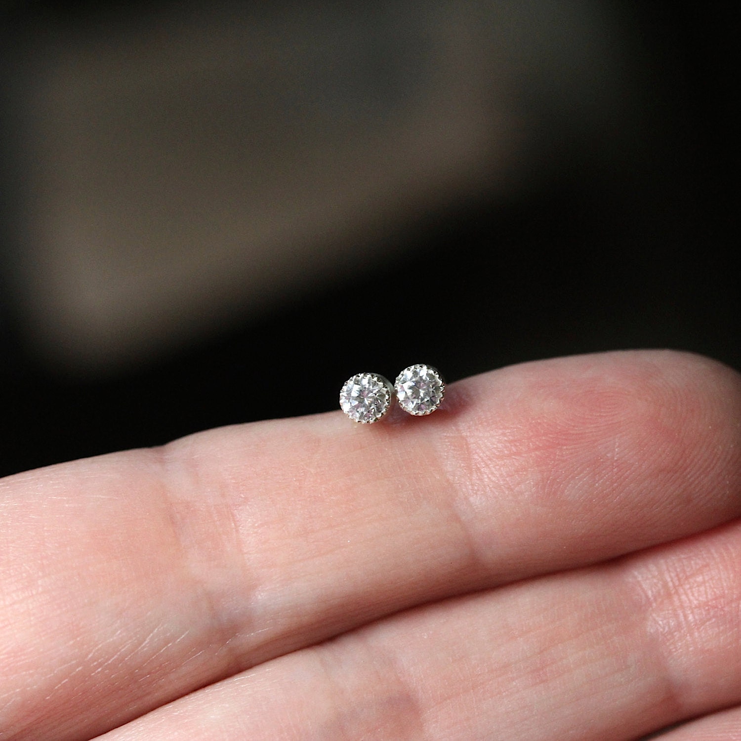 Gracie Silver Stud Earrings in White CZ main image 1