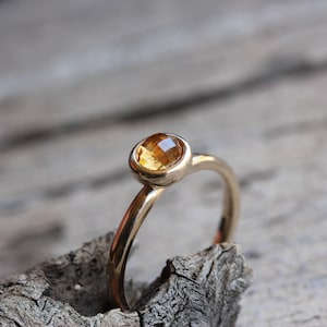 Checkerboard Rose-Cut Montana Sapphire Engagement Ring Golden Orange Brown 14K Yellow Gold Bridal Band September Birthstone Sunset Acorn image 7