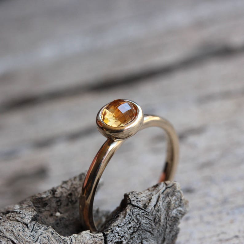 Checkerboard Rose-Cut Montana Sapphire Engagement Ring Golden Orange Brown 14K Yellow Gold Bridal Band September Birthstone Sunset Acorn image 7