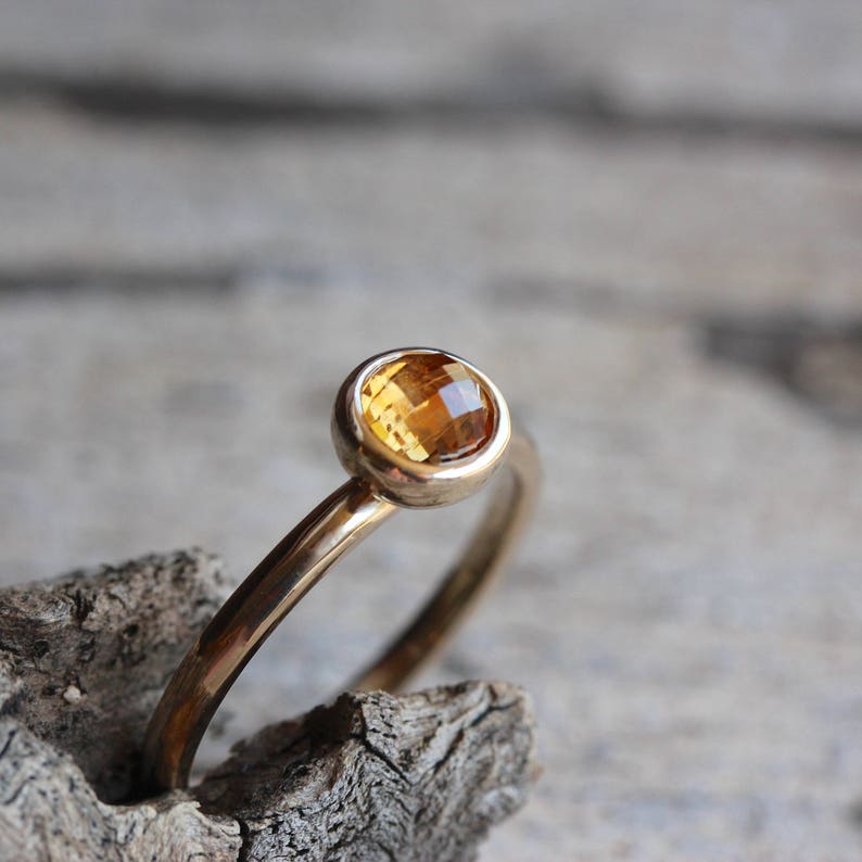 Checkerboard Rose-Cut Montana Sapphire Engagement Ring Golden Orange Brown 14K Yellow Gold Bridal Band September Birthstone Sunset Acorn image 1