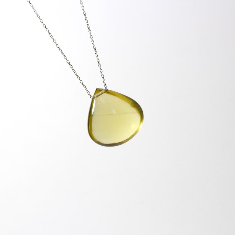 Large Olive Quartz Drop Necklace Simple Teardrop Bead on Long Silver Chain Pendant Layered Look Olive Oil Colored Gemstone Huile d'Olive image 3
