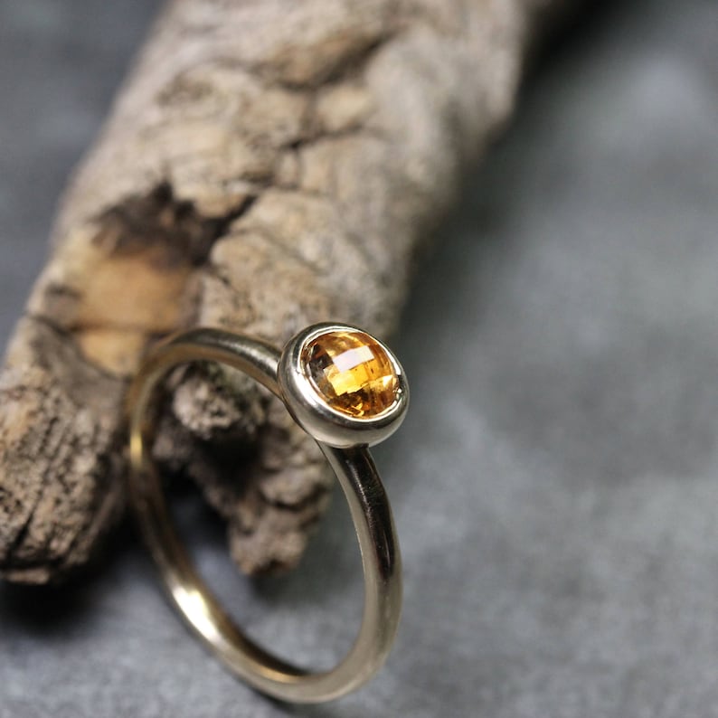 Checkerboard Rose-Cut Montana Sapphire Engagement Ring Golden Orange Brown 14K Yellow Gold Bridal Band September Birthstone Sunset Acorn image 6