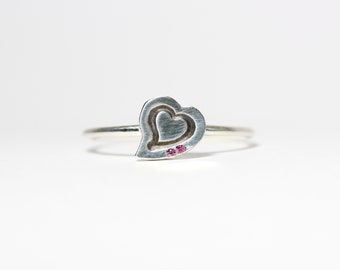 Delicate Ruby  Mini Speech Bubble Heart Ring Cute Valentine's Day Gift Idea Romantic Silver Pink Gemstone July Birthstone - Speak Your Love