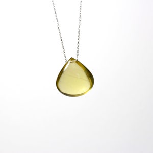 Large Olive Quartz Drop Necklace Simple Teardrop Bead on Long Silver Chain Pendant Layered Look Olive Oil Colored Gemstone Huile d'Olive image 1