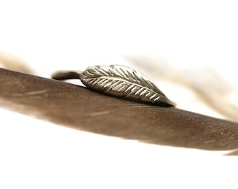 Woodland Feather Ring 14K White Gold Delicate Bird Wing Minimalistic Boho Stacking Band Wedding Bridal Bridesmaid Gift Idea - Feather's Gray