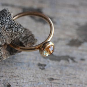 Checkerboard Rose-Cut Montana Sapphire Engagement Ring Golden Orange Brown 14K Yellow Gold Bridal Band September Birthstone Sunset Acorn image 3