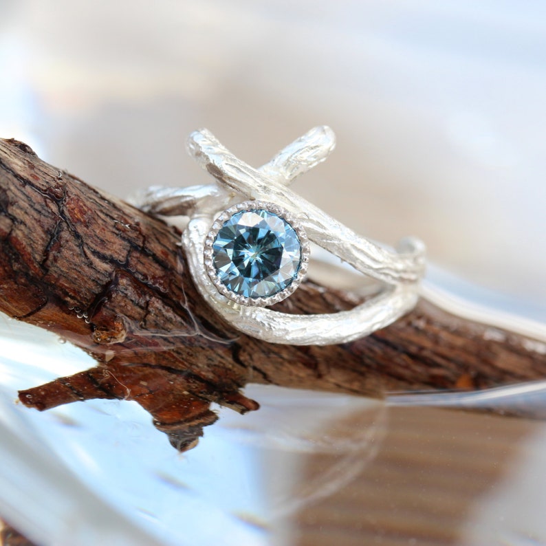 Branch Engagement Ring or Bridal Set Blue Moissanite
