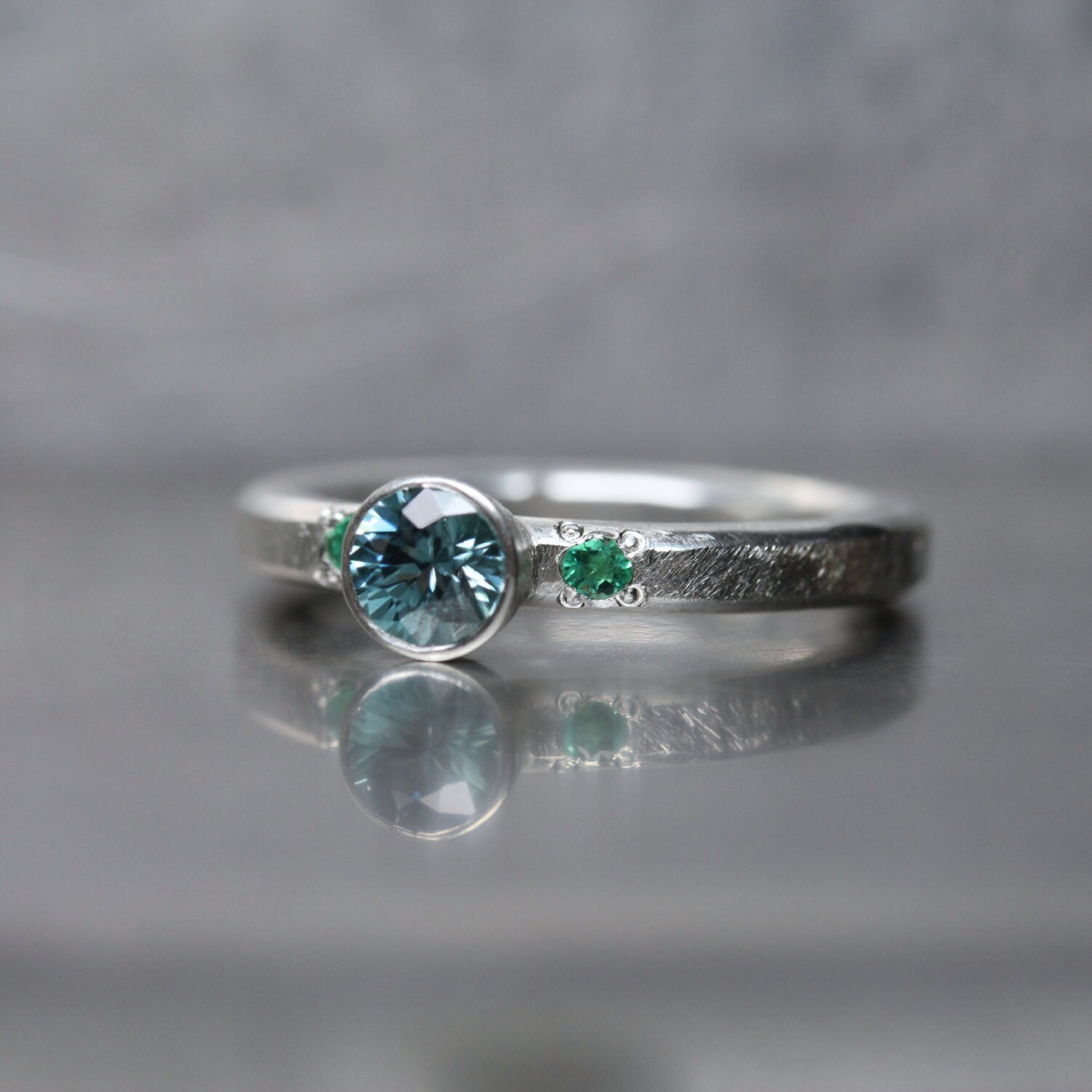 Blue Zircon Emerald Engagement Ring Silver Mermaid Ocean Colored ...