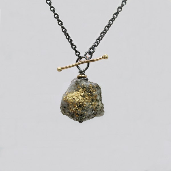 Gold In Matrix Yellow Black Silver Necklace Rough Gray - Glitter Rock