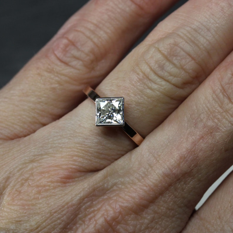Modern Kite Set Princess Cut Moissanite Engagement Ring 14K Etsy