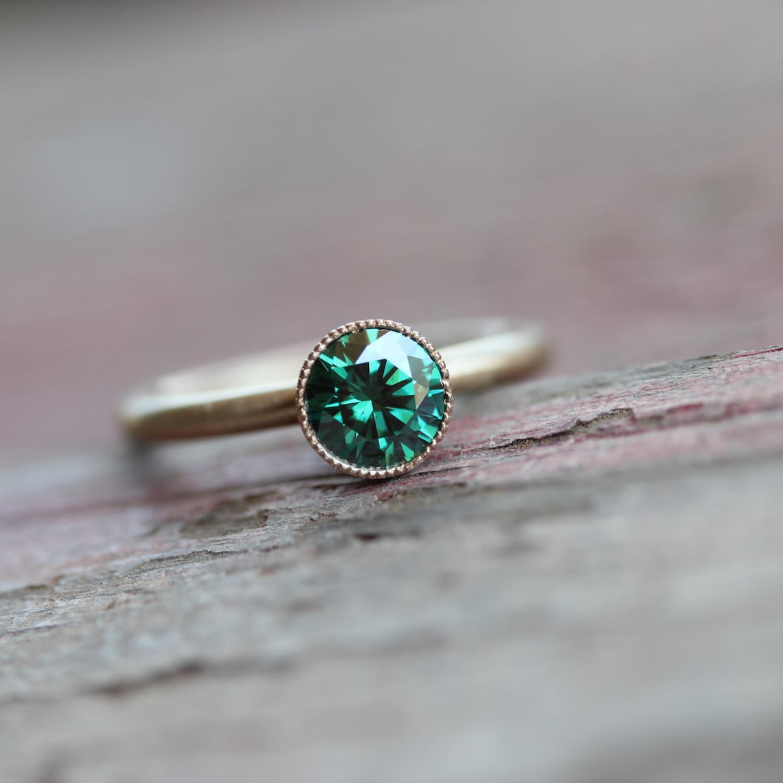 Woodland Engagement Ring Emerald Green Moissanite 14K Yellow Etsy