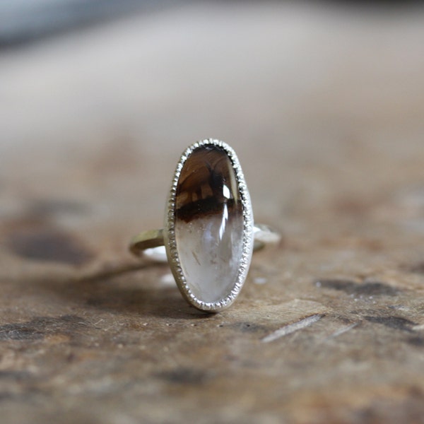 Elegant Brown White Agate Silver Ring - Chocolate Milk