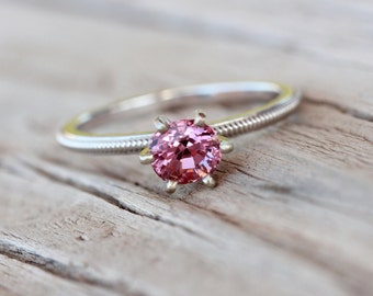 Romantic Pink Spinel Engagement Ring 14k White Gold Milgrain Detail Traditional 6 Prong Bridal Band Sparkly Bright Gemstone - Blush Twinkle