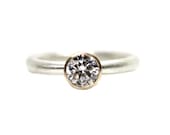 Modern Silver 14K Yellow Gold CZ Engagement Ring Calm Serene Minimalistic Two Tone Mixed Metals Simplistic Hers Bridal Design - Zengagement