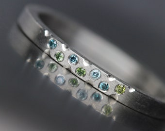 Women's Platinum Green Blue Diamond Wedding Band Modern Underwater Ocean Romantic Luxurious Minimalistic Bridal Ring Hers - Mermaid Bubbles