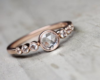 Delicate Rose-Cut Sapphire Engagement Ring 14K Rose Gold Multi-Stone Romantic Elegant Sparkle Seven Gem Bridal Pink White - Brilliant Bridge