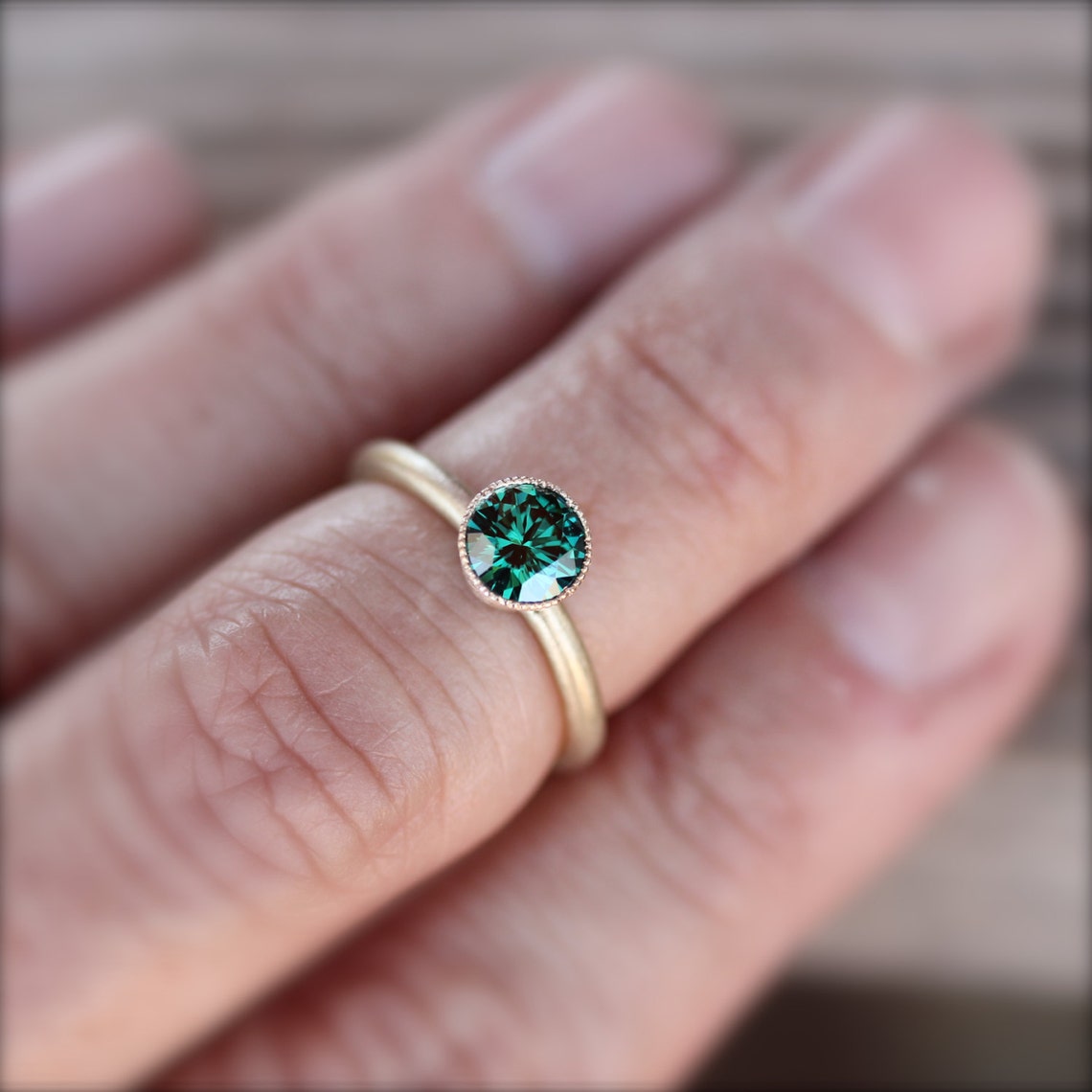Woodland Engagement Ring Emerald Green Moissanite 14K Yellow Etsy