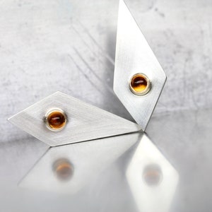 Geometric Citrine Stud Earrings Modern Silver Gold Long Triangle Tiny Golden Orange Gemstone Cabochons November Birthstone Modernist Glow image 8