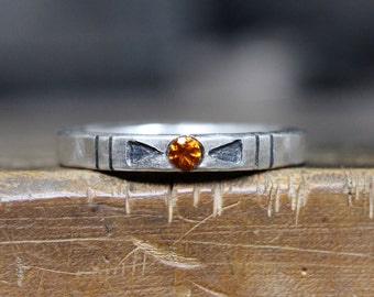 Tribal Orange Citrine Arrow Silver Ring Geometric Rustic November Birthstone Gift Idea Stackable Band Boho Arizona Design - Banded Southwest