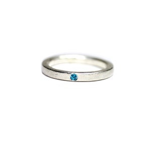 Delicate Silver Paraiba Colored Topaz Wedding Ring Hammered Texture Blue Narrow Subtle Modern Rustic Bridal Band Small Gem Electric Dab image 4
