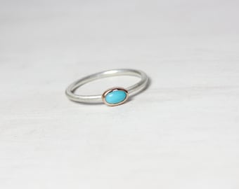 Tiny Blue Turquoise Rose Gold Silver Ring Boho Southwest Blue Delicate Gemstone Ring Stackable Pale Cabochon Gem Dainty Band - Türkischen