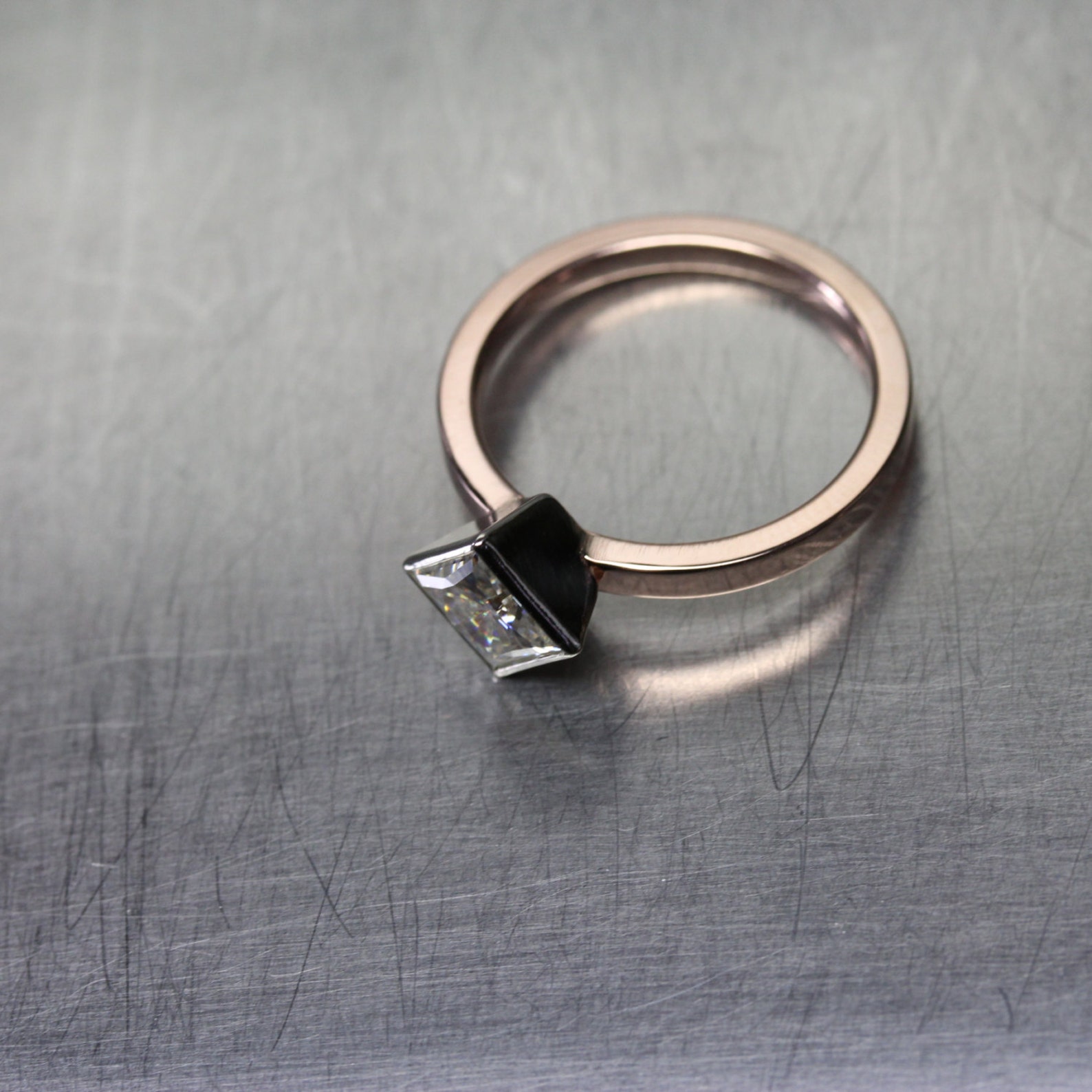 Modern Kite Set Princess Cut Moissanite Engagement Ring 14K Etsy