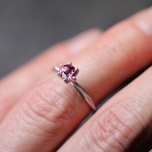 Romantic Pink Spinel Engagement Ring 14k White Gold Milgrain Detail Traditional 6 Prong Bridal Band Sparkly Bright Gemstone Blush Twinkle image 5