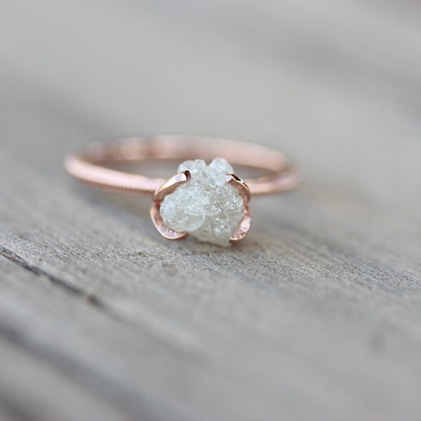 Rough Diamond Rose Gold Engagement Ring White Gray - Cloud Grabber