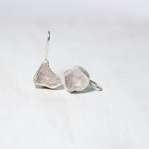 Raw Kunzite Earrings Mismatched Blush Pink Color Dangles Fresh Summer Accessory Silver Rough Gemstones Statement Gift Cotton Candy Cuddles image 3