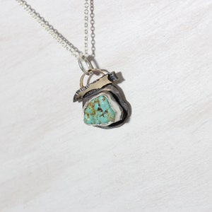 Rustic Raw Cerrillos Turquoise Necklace Silver 14K Yellow Gold Weathered Hiking Signpost Inspired December Birthstone Pendant Wegweiser image 4