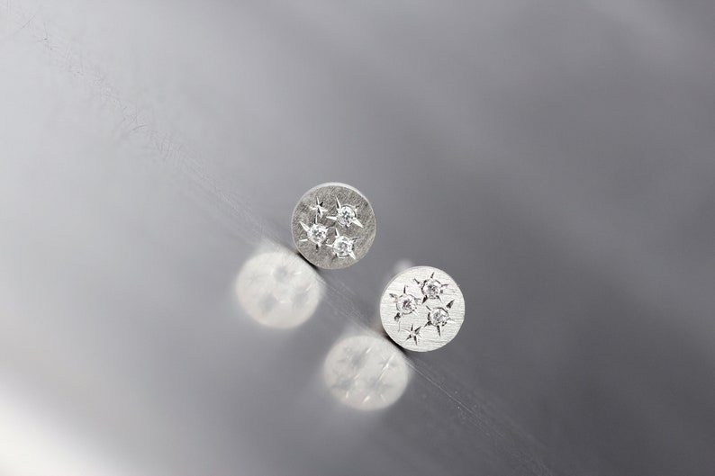 Delicate Tiny 6 Diamond Starburst Stud Earrings Silver Cosmic Sparkle Gray Twinkle Cute Inspirational Graduation Gift Idea Dreisternchen image 5