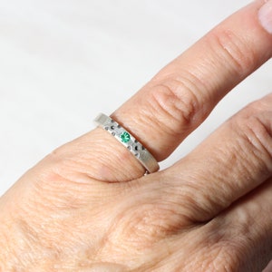 Bright Green Emerald Dot Ring Hammered Sterling Silver Rustic Boho Modern Fresh Vibrant Black May Birthstone Gift Idea Stackable Frog Dots image 8