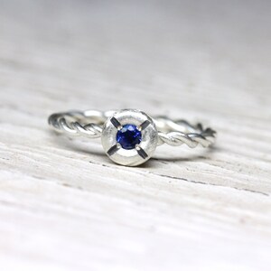 Nautical Navy Blue Sapphire Promise Ring Silver Twisted Rope Lifebuoy Romantic Boho Beach Summer September Birthstone Symbolic Lifesaver image 4