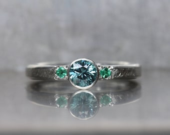 Blue Zircon Emerald Engagement Ring Silver Mermaid Ocean Colored Genuine Gemstones Underwater Fairy Tale Women's Bridal Band - Meerjungfrau