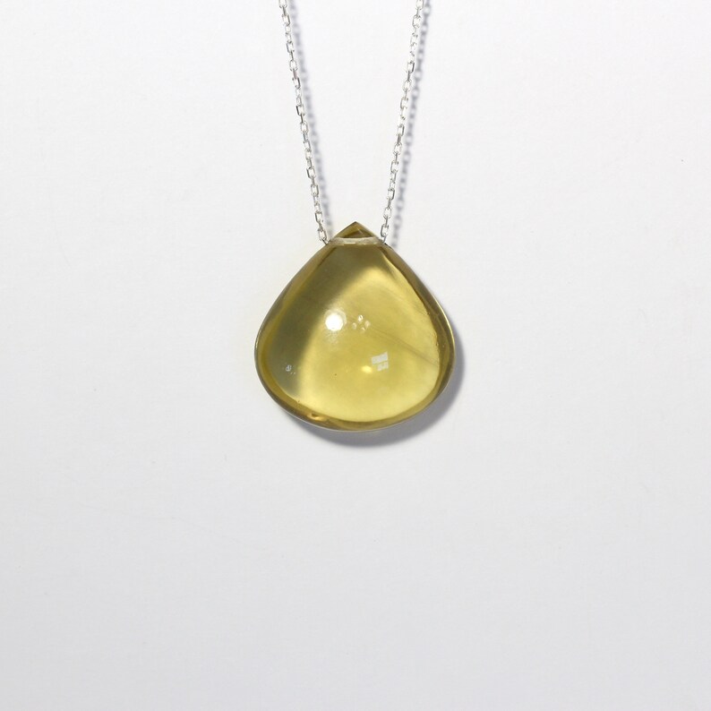 Large Olive Quartz Drop Necklace Simple Teardrop Bead on Long Silver Chain Pendant Layered Look Olive Oil Colored Gemstone Huile d'Olive image 6