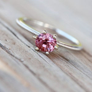 Romantic Pink Spinel Engagement Ring 14k White Gold Milgrain Detail Traditional 6 Prong Bridal Band Sparkly Bright Gemstone Blush Twinkle image 2