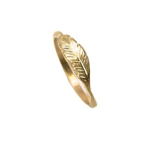 Delicate Organic Feather Ring 14K Yellow Gold Woodland Boho Bird Wing Warm Golden Glow Nature Light Flight Stackable Band Feather's Gold image 2