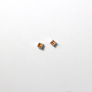 Tiny Square Orange Sapphire Stud Earrings Simple Mini Accessories September Birthstone Cute Glowing Princess Cut Bezel Gemstone Fire Boxes image 7