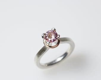 Pale Pink Moissanite Tulip Engagement Ring Silver 10K Yellow Gold Tall Sculptural Setting Unique Feminine Modern Floral Design Her - Tulipa