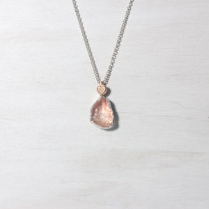 Rough Rose Quartz Crystal Necklace Silver 14K Rose Gold Romantic Drop Heart Bezel Pendant Raw Pink Pastel Madagascar Gemstone Rosentropfen image 1