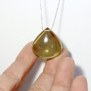 Large Olive Quartz Drop Necklace Simple Teardrop Bead on Long Silver Chain Pendant Layered Look Olive Oil Colored Gemstone Huile d'Olive image 10