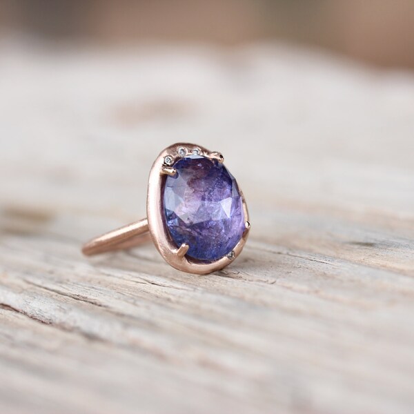 Tanzanite Rose Gold Engagement Ring Diamond Purple Blue - Purpuraceous